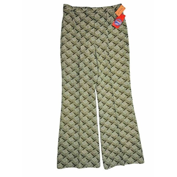 NOS VTG 60s Geometric Knit High Rise Wide Leg Flare Pants Disco